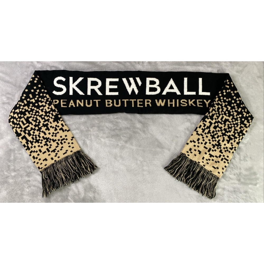 Skrewball Peanut Butter Whiskey Knit Fringe Scarf Unisex OS Black‎ Tan American